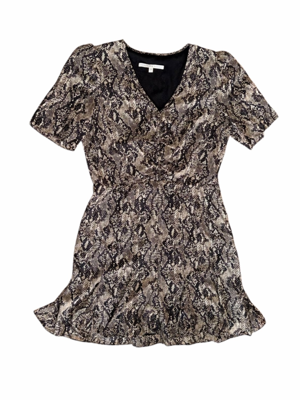 Veronica Beard Ried Silk Mini Dress 12 Python Snake Black Brown Cocktail - Picture 2 of 9